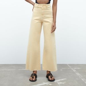 ZW MARINE STRAIGHT-LEG HIGH-WAIST JEANS yellow size 4 zara